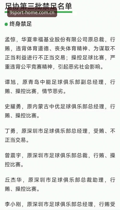 中国足协第三批禁足名单详解：65人受罚，足球反腐风暴升级